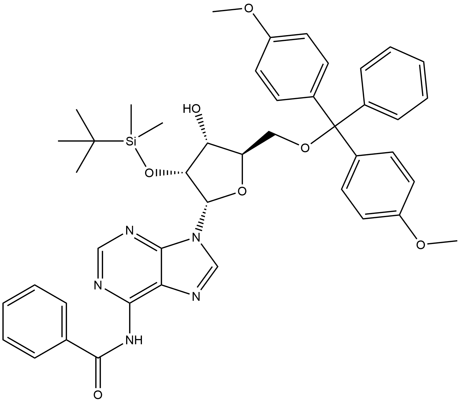 Benzamide, N-[9-[5-O-[bis(4-methoxyphenyl)phenylmethyl]-2-O-[(1,1-dimethylethyl)dimethylsilyl]-α-D-ribofuranosyl]-9H-purin-6-yl]- Structure