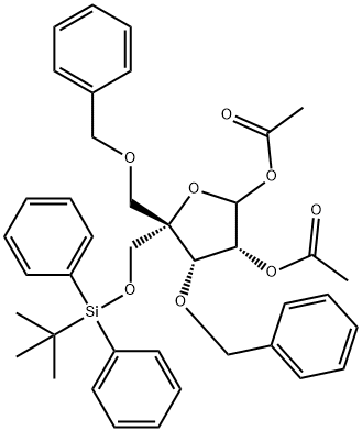 (3R,4S,5S)-4-(benzyloxy)-5-((benzyloxy)methyl)-5-(((tert-butyldiphenylsilyl)oxy)methyl)tetrahydrofuran-2,3-diyl diacetate 구조식 이미지