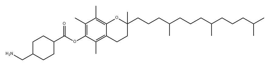 Cyclohexanecarboxylic acid, 4-(aminomethyl)-, 3,4-dihydro-2,5,7,8-tetramethyl-2-(4,8,12-trimethyltridecyl)-2H-1-benzopyran-6-yl ester Structure