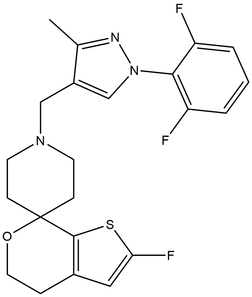 1-((1-(2,6-difluorophenyl)-3-methyl-1H-pyrazol-4-yl)methyl)-2'-fluoro-4',5'-dihydrospiro[piperidine-4,7'-thieno[2,3-c]pyran Structure