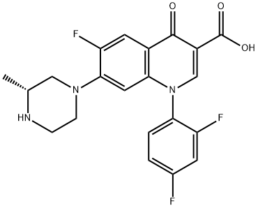 3-Quinolinecarboxylic acid, 1-(2,4-difluorophenyl)-6-fluoro-1,4-dihydro-7-[(3R)-3-methyl-1-piperazinyl]-4-oxo- Structure