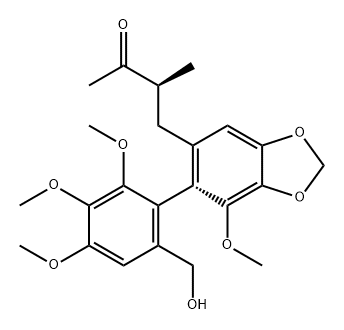 2-Butanone, 4-[(6S)-6-[6-(hydroxymethyl)-2,3,4-trimethoxyphenyl]-7-methoxy-1,3-benzodioxol-5-yl]-3-methyl-, (3S)- Structure