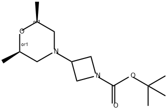 1-Azetidinecarboxylic acid, 3-[(2R,6S)-2,6-dimethyl-4-morpholinyl]-, 1,1-dimethylethyl ester, rel- Structure