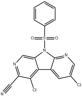 9H-Pyrrolo[2,3-b:5,4-c']dipyridine-6-carbonitrile, 3,5-dichloro-9-(phenylsulfonyl)- 구조식 이미지