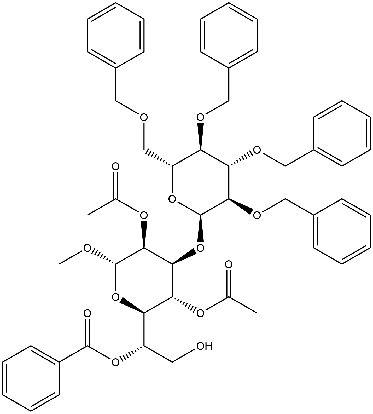 methyl 2,4-di-O-acetyl-6-O-benzoyl-3-O-(2,3,4,6-tetra-O-benzyl-α-D-glucopyranosyl)-L-glycero-α-D-manno-heptopyranoside 구조식 이미지