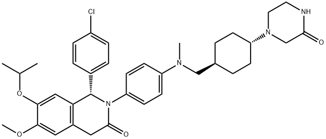 3(2H)-Isoquinolinone, 1-(4-chlorophenyl)-1,4-dihydro-6-methoxy-7-(1-methylethoxy)-2-[4-[methyl[[trans-4-(3-oxo-1-piperazinyl)cyclohexyl]methyl]amino]phenyl]-, (1S)- 구조식 이미지