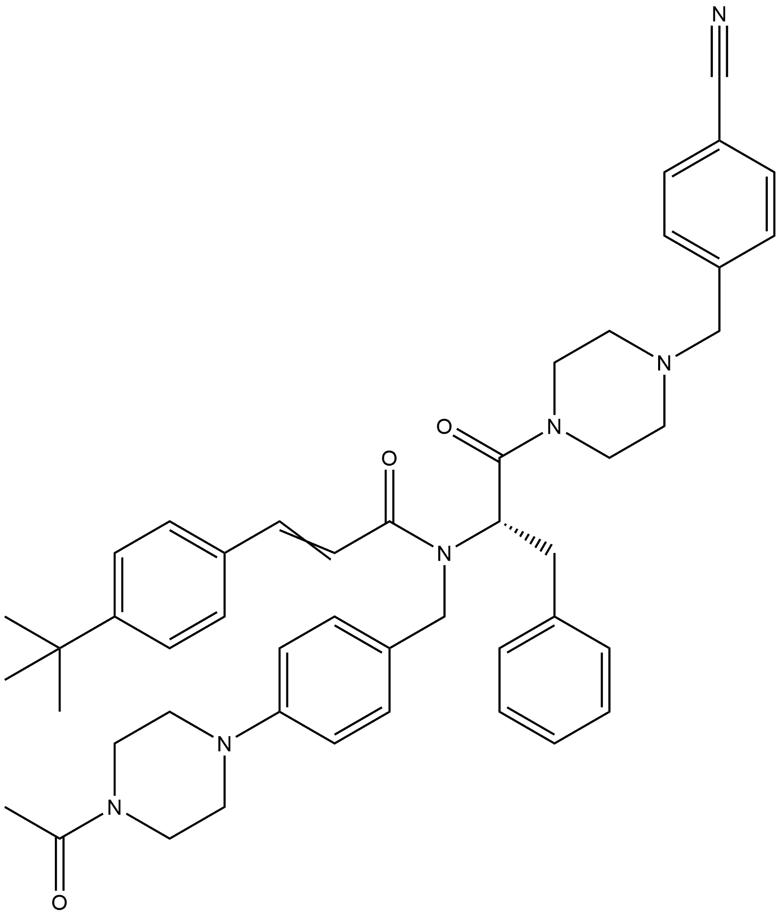 N-[[4-(4-Acetyl-1-piperazinyl)phenyl]methyl]-N-[(1S)-2-[4-[(4-cyanophenyl)methyl]-1-piperazinyl]-2-oxo-1-(phenylmethyl)ethyl]-3-[4-(1,1-dimethylethyl)phenyl]-2-propenamide Structure