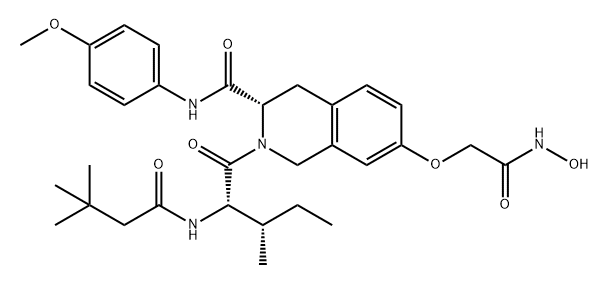 3-Isoquinolinecarboxamide, 2-[(2S,3S)-2-[(3,3-dimethyl-1-oxobutyl)amino]-3-methyl-1-oxopentyl]-1,2,3,4-tetrahydro-7-[2-(hydroxyamino)-2-oxoethoxy]-N-(4-methoxyphenyl)-, (3S)- Structure
