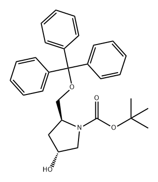 1-Pyrrolidinecarboxylic acid, 4-hydroxy-2-[(triphenylmethoxy)methyl]-, 1,1-dimethylethyl ester, (2S,4R)- Structure