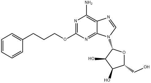 (2R,3R,4S,5R)-2-(6-Amino-2-(3-phenylpropoxy)-9H-purin-9-yl)-5-(hydroxymethyl)tetrahydrofuran-3,4-diol 구조식 이미지