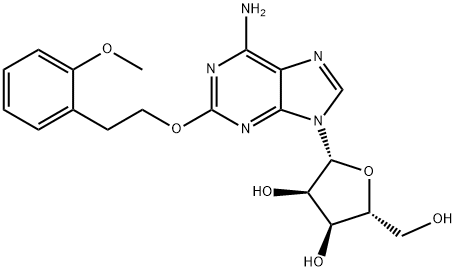 (2R,3R,4S,5R)-2-(6-Amino-2-(2-methoxyphenethoxy)-9H-purin-9-yl)-5-(hydroxymethyl)tetrahydrofuran-3,4-diol 구조식 이미지