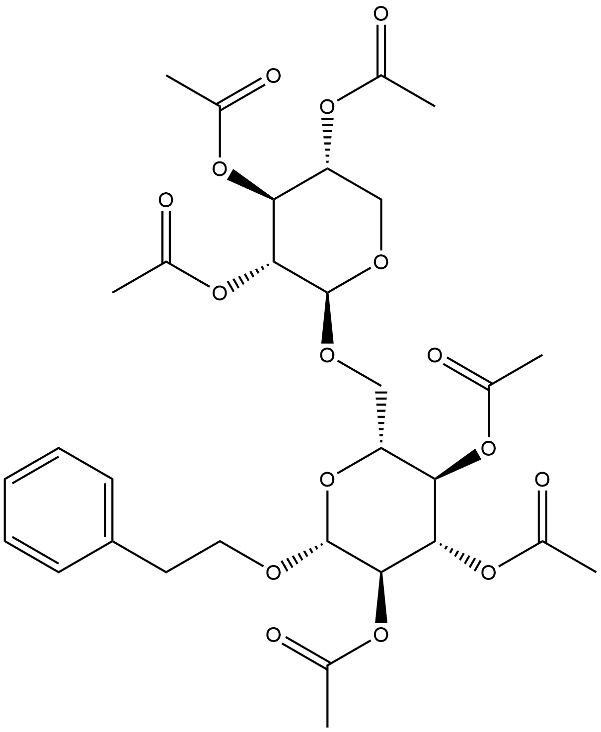 β-D-Glucopyranoside, 2-phenylethyl 6-O-(2,3,4-tri-O-acetyl-β-D-xylopyranosyl)-, triacetate (9CI) Structure