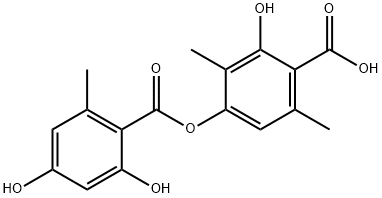 Benzoic acid, 4-[(2,4-dihydroxy-6-methylbenzoyl)oxy]-2-hydroxy-3,6-dimethyl- Structure