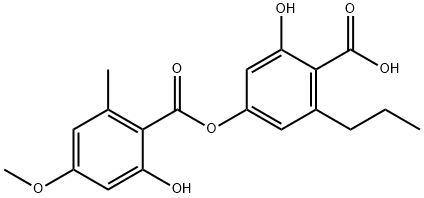 Benzoic acid, 2-hydroxy-4-[(2-hydroxy-4-methoxy-6-methylbenzoyl)oxy]-6-propyl- Structure
