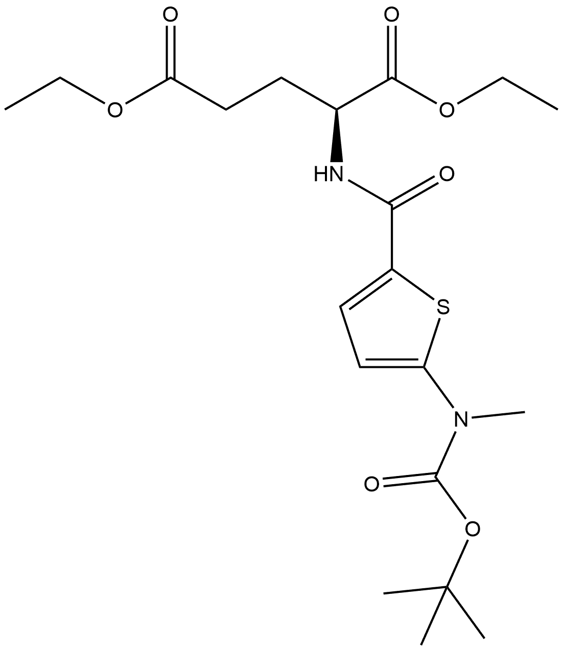 L-Glutamic acid, N-[[5-[[(1,1-dimethylethoxy)carbonyl]methylamino]-2-thienyl]carbonyl]-, 1,5-diethyl ester Structure