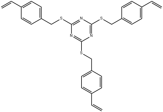 1,3,5-Triazine, 2,4,6-tris[[(4-ethenylphenyl)methyl]thio]- Structure