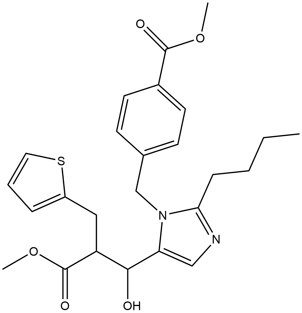 1H-Imidazole-5-propanoic acid, 2-butyl-β-hydroxy-1-[[4-(methoxycarbonyl)phenyl]methyl]-α-(2-thienylmethyl)-, methyl ester 구조식 이미지
