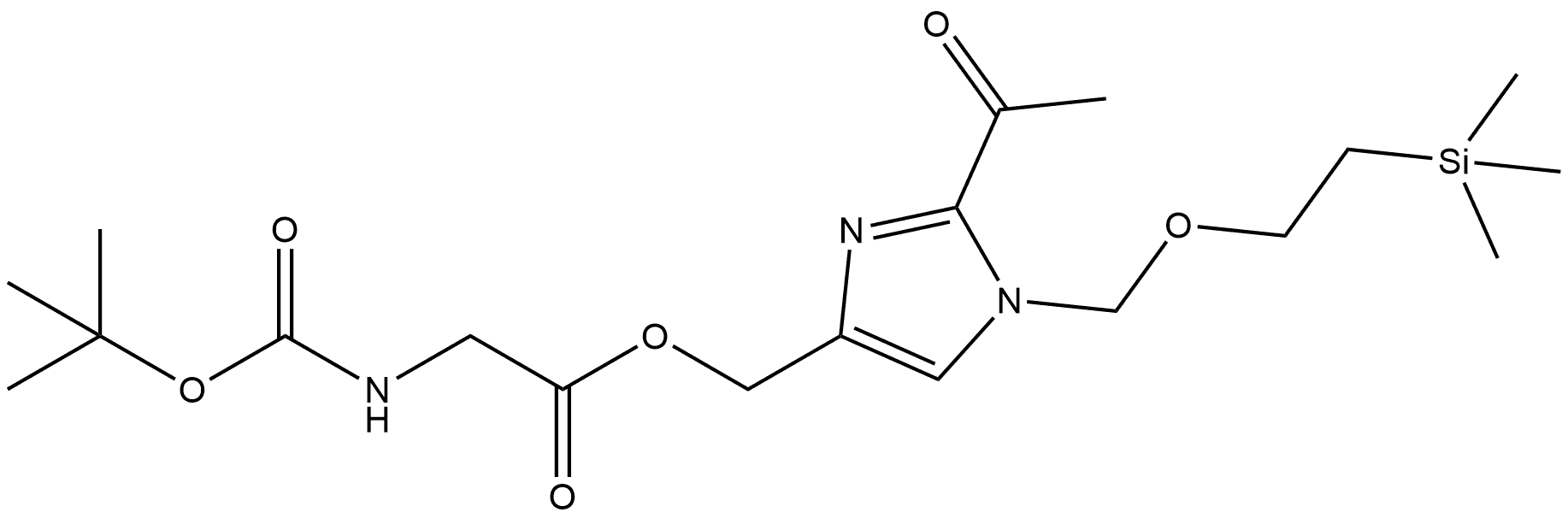 (2-acetyl-1-{[2-(trimethylsilyl)ethoxy]methyl}-1H-imidazol-4-yl)methyl 2-{[(tert-butoxy)carbonyl]amino}acetate Structure