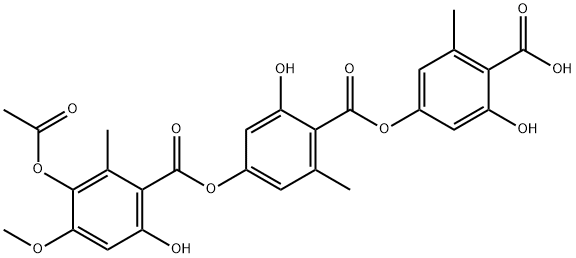 Benzoic acid, 4-[[3-(acetyloxy)-6-hydroxy-4-methoxy-2-methylbenzoyl]oxy]-2-hydroxy-6-methyl-, 4-carboxy-3-hydroxy-5-methylphenyl ester 구조식 이미지