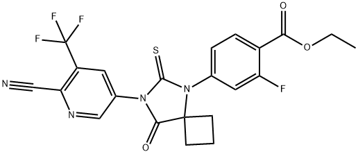 Benzoic acid, 4-[7-[6-cyano-5-(trifluoromethyl)-3-pyridinyl]-8-oxo-6-thioxo-5,7-diazaspiro[3.4]oct-5-yl]-2-fluoro-, ethyl ester 구조식 이미지
