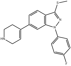 1H-Indazole, 1-(4-fluorophenyl)-3-(methylthio)-6-(1,2,3,6-tetrahydro-4-pyridinyl)- Structure