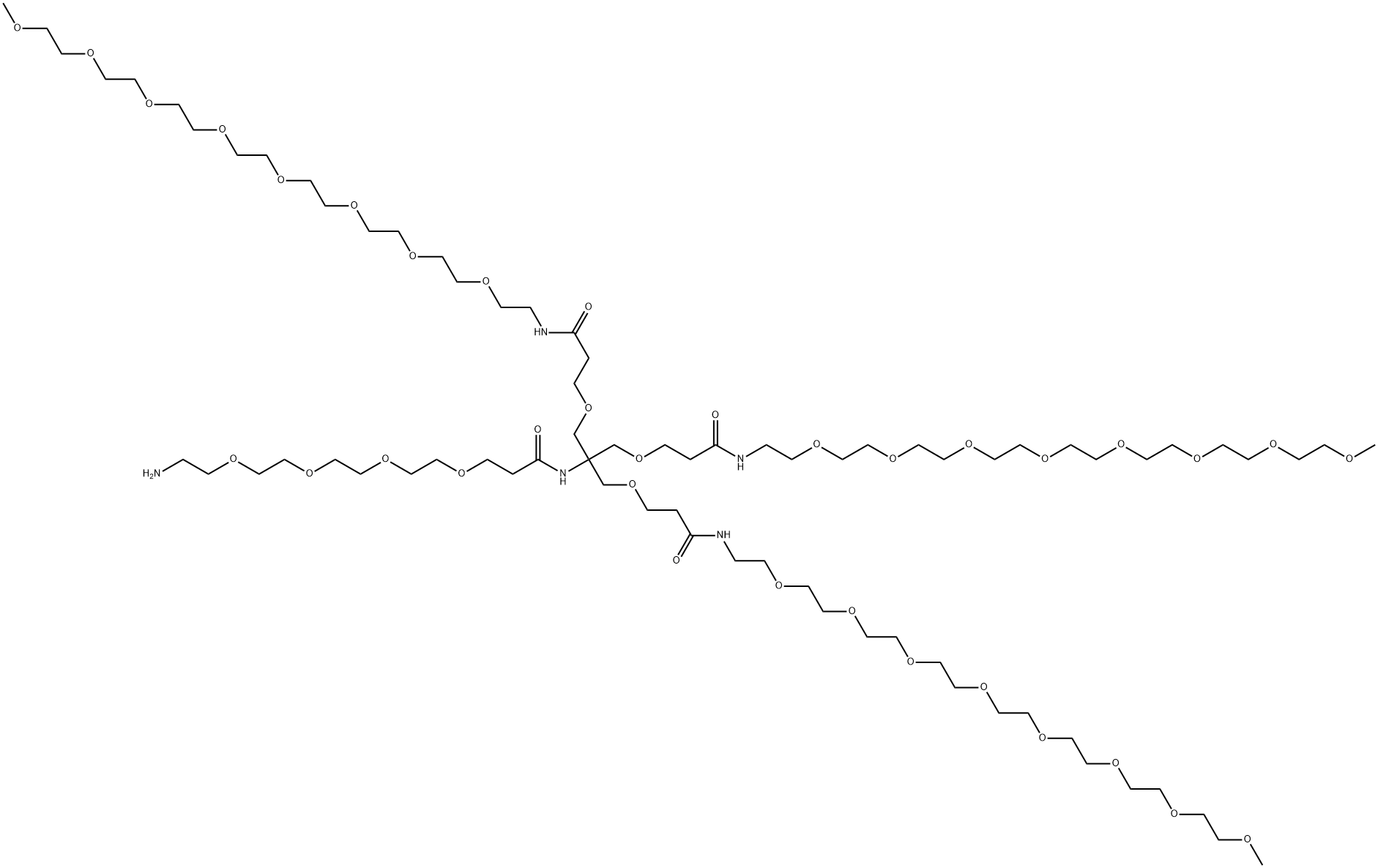 4,8,15,18,21,24,27,30,33,36-Decaoxa-12-azaheptatriacontanamide, 6-[(15-amino-1-oxo-4,7,10,13-tetraoxapentadec-1-yl)amino]-N-3,6,9,12,15,18,21,24-octaoxapentacos-1-yl-11-oxo-6-(5-oxo-2,9,12,15,18,21,24,27,30-nonaoxa-6-azahentriacont-1-yl)- Structure