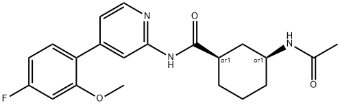 rel-(1R,3S)-3-(Acetylamino)-N-[4-(4-fluoro-2-methoxyphenyl)-2-pyridinyl]cyclohexanecarboxamide 구조식 이미지