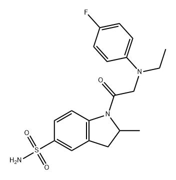 1H-Indole-5-sulfonamide, 1-[2-[ethyl(4-fluorophenyl)amino]acetyl]-2,3-dihydro-2-methyl- Structure