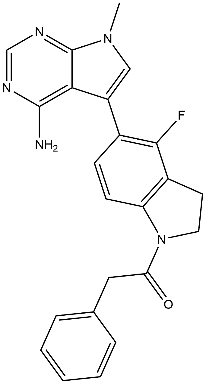 1-[5-(4-Amino-7-methyl-7H-pyrrolo[2,3-d]pyrimidin-5-yl)-4-fluoro-2,3-dihydro-1H-indol-1-yl]-2-phenylethanone Structure