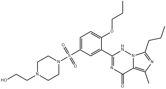 Imidazo[5,1-f][1,2,4]triazin-4(1H)-one, 2-[5-[[4-(2-hydroxyethyl)-1-piperazinyl]sulfonyl]-2-propoxyphenyl]-5-methyl-7-propyl- 구조식 이미지