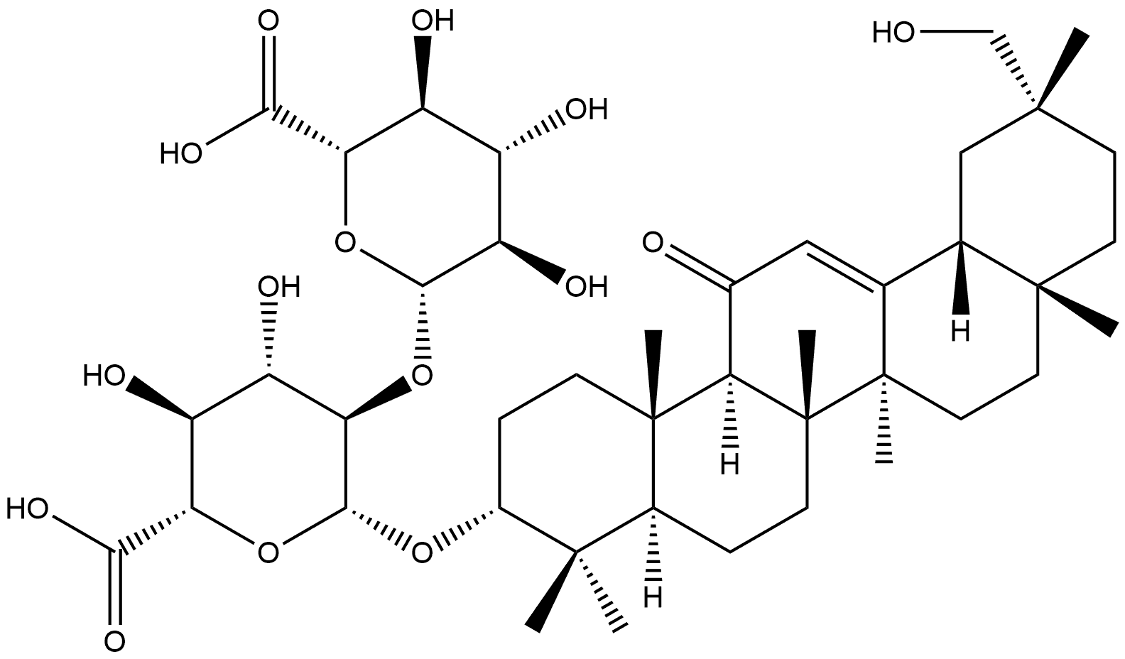 β-D-Glucopyranosiduronic acid, (3β,20β)-29-hydroxy-11-oxoolean-12-en-3-yl 2-O-β-D-glucopyranuronosyl- Structure