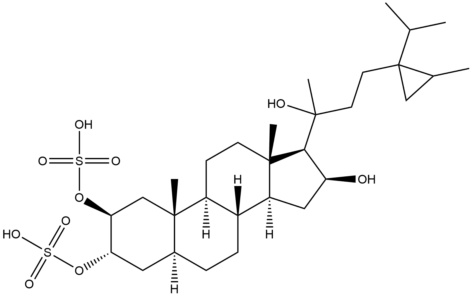 24-Norcholane-2,3,16,20-tetrol, 23-[2-methyl-1-(1-methylethyl)cyclopropyl]-, 2,3-bis(hydrogen sulfate), (2β,3α,5α,16β,20ξ)- (9CI) Structure