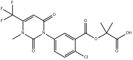 Benzoic acid, 2-chloro-5-[3,6-dihydro-3-methyl-2,6-dioxo-4-(trifluoromethyl)-1(2H)-pyrimidinyl]-, 1-carboxy-1-methylethyl ester Structure