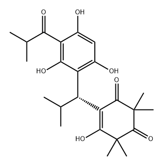 4-Cyclohexene-1,3-dione, 5-hydroxy-2,2,6,6-tetramethyl-4-[(1R)-2-methyl-1-[2,4,6-trihydroxy-3-(2-methyl-1-oxopropyl)phenyl]propyl]- Structure