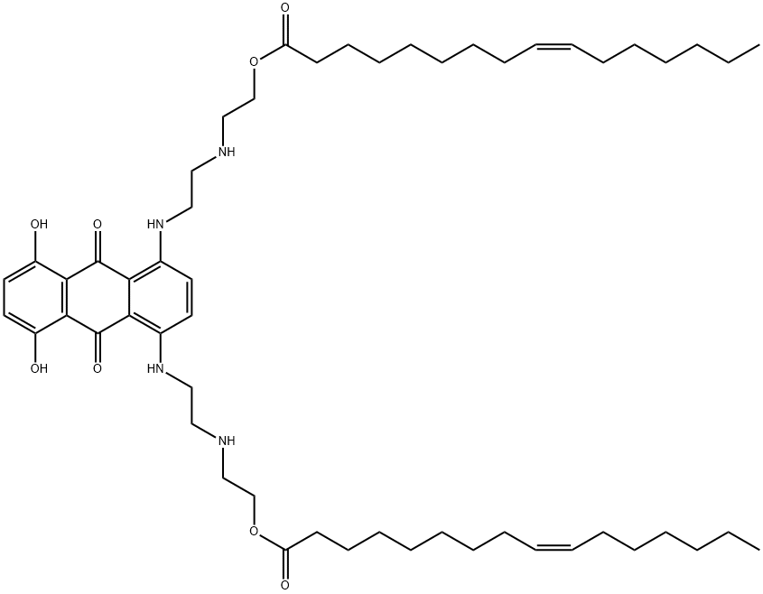 9-Hexadecenoic acid, 1,1'-[(9,10-dihydro-5,8-dihydroxy-9,10-dioxo-1,4-anthracenediyl)bis(imino-2,1-ethanediylimino-2,1-ethanediyl)] ester, (9Z,9'Z)- Structure