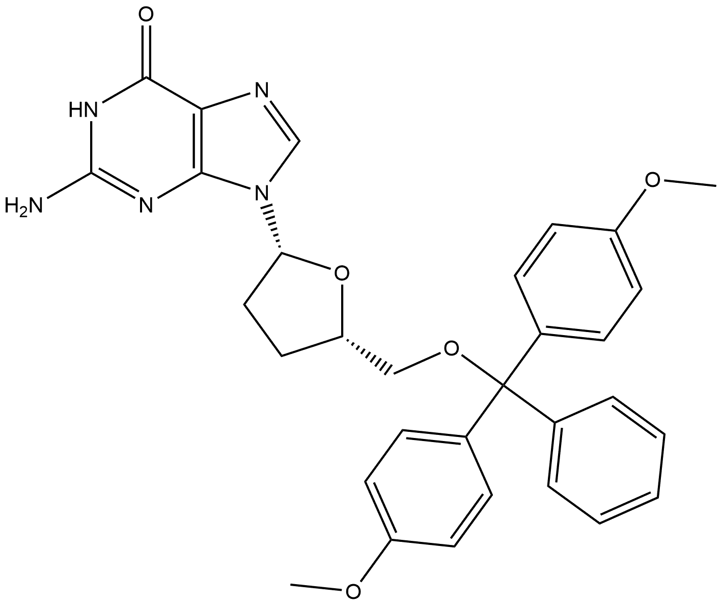 Guanosine, 5'-O-[bis(4-methoxyphenyl)phenylmethyl]-2',3'-dideoxy- Structure