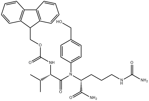 D-Ornithinamide, N-[(9H-fluoren-9-ylmethoxy)carbonyl]-L-valyl-N5-(aminocarbonyl)-N-[4-(hydroxymethyl)phenyl]- Structure