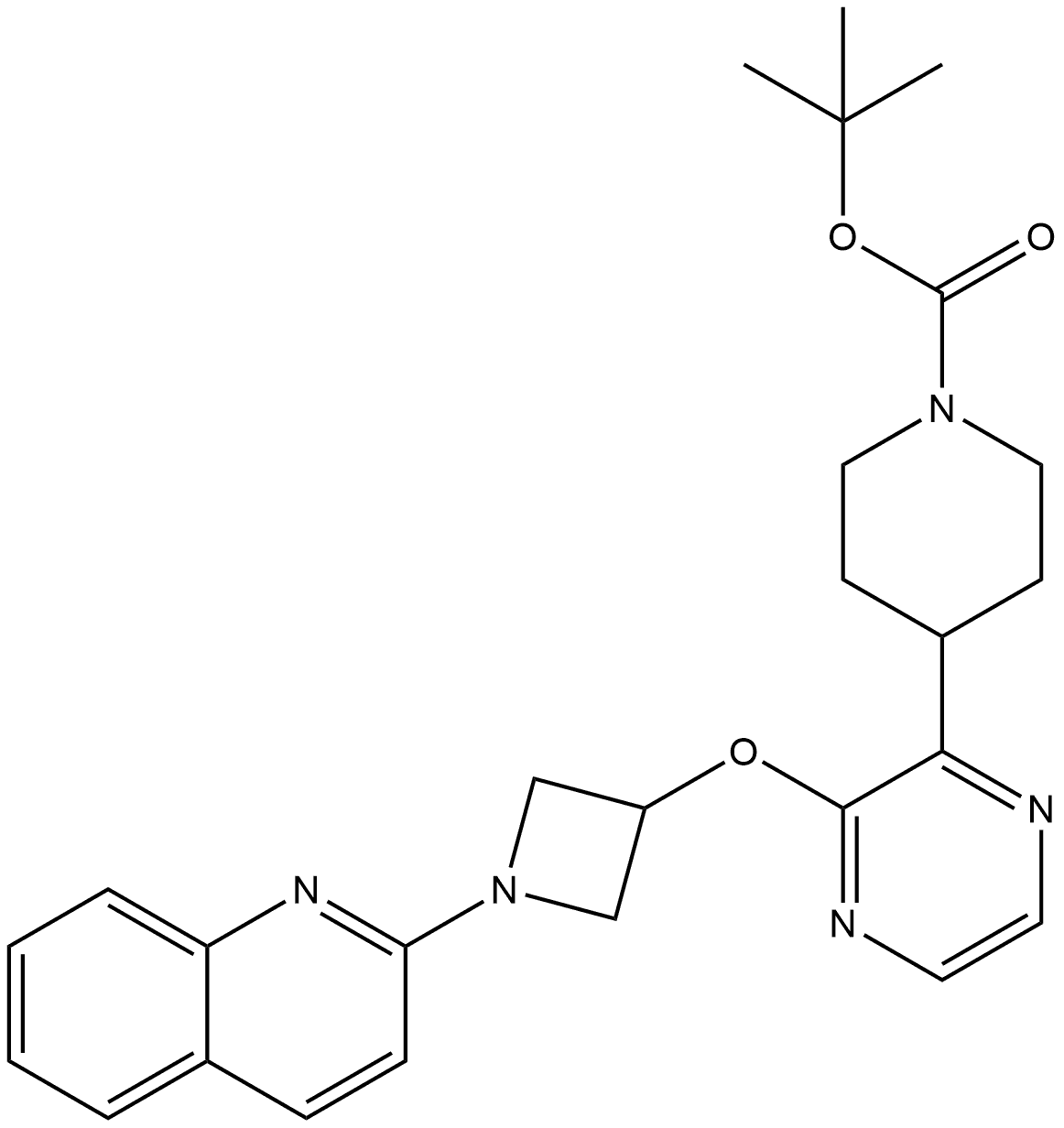 tert-Butyl 4-[3-[[1-(quinolin-2-yl)azetidin-3-yl]oxy]pyrazin-2-yl]piperidine-1-carboxylate 구조식 이미지