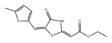 Acetic acid, 2-[(5E)-5-[(5-methyl-2-thienyl)methylene]-4-oxo-2-thiazolidinylidene]-, ethyl ester, (2E)- Structure