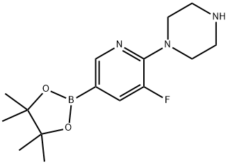 Piperazine, 1-[3-fluoro-5-(4,4,5,5-tetramethyl-1,3,2-dioxaborolan-2-yl)-2-pyridinyl]- Structure