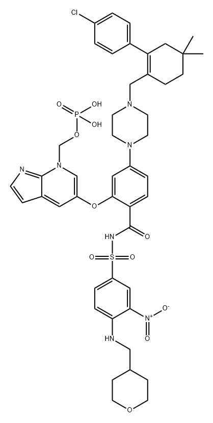 Benzamide, 4-[4-[[2-(4-chlorophenyl)-4,4-dimethyl-1-cyclohexen-1-yl]methyl]-1-piperazinyl]-N-[[3-nitro-4-[[(tetrahydro-2H-pyran-4-yl)methyl]amino]phenyl]sulfonyl]-2-[[7-[(phosphonooxy)methyl]-7H-pyrrolo[2,3-b]pyridin-5-yl]oxy]- 구조식 이미지