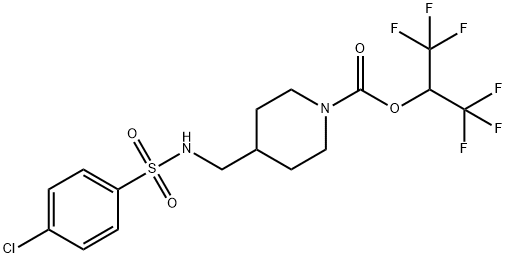 1-Piperidinecarboxylic acid, 4-[[[(4-chlorophenyl)sulfonyl]amino]methyl]-, 2,2,2-trifluoro-1-(trifluoromethyl)ethyl ester Structure