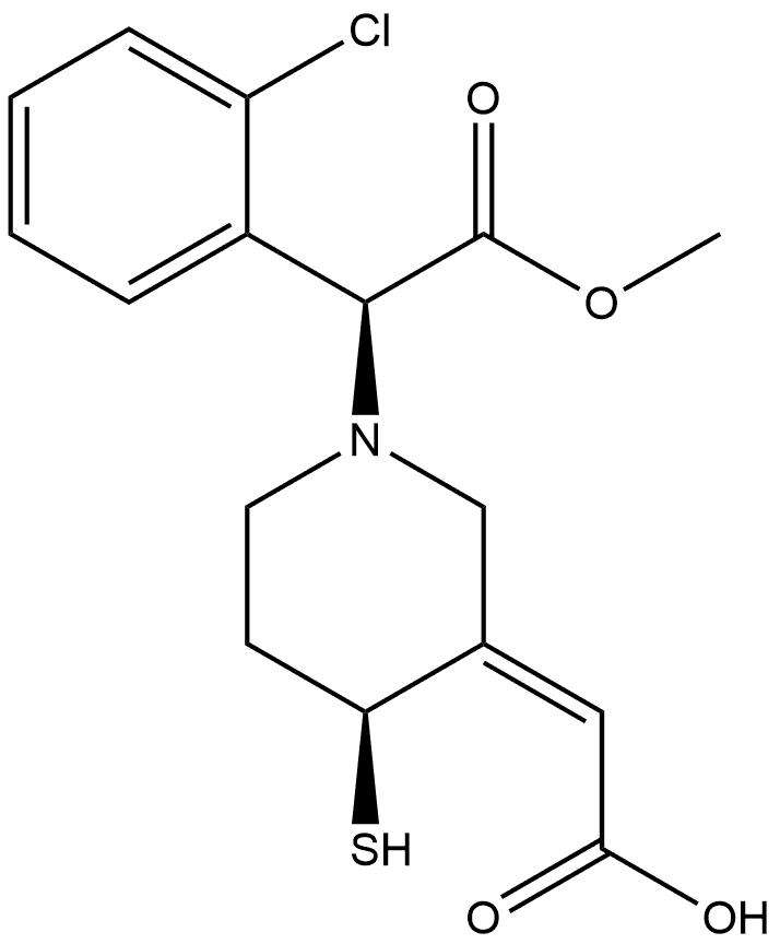 1-Piperidineacetic acid, 3-(carboxymethylene)-α-(2-chlorophenyl)-4-mercapto-, 1-methyl ester, (αS,3Z,4S)- 구조식 이미지