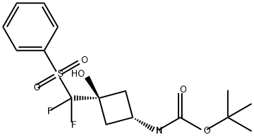 Carbamic acid, N-[cis-3-[difluoro(phenylsulfonyl)methyl]-3-hydroxycyclobutyl]-, 1,1-dimethylethyl ester Structure