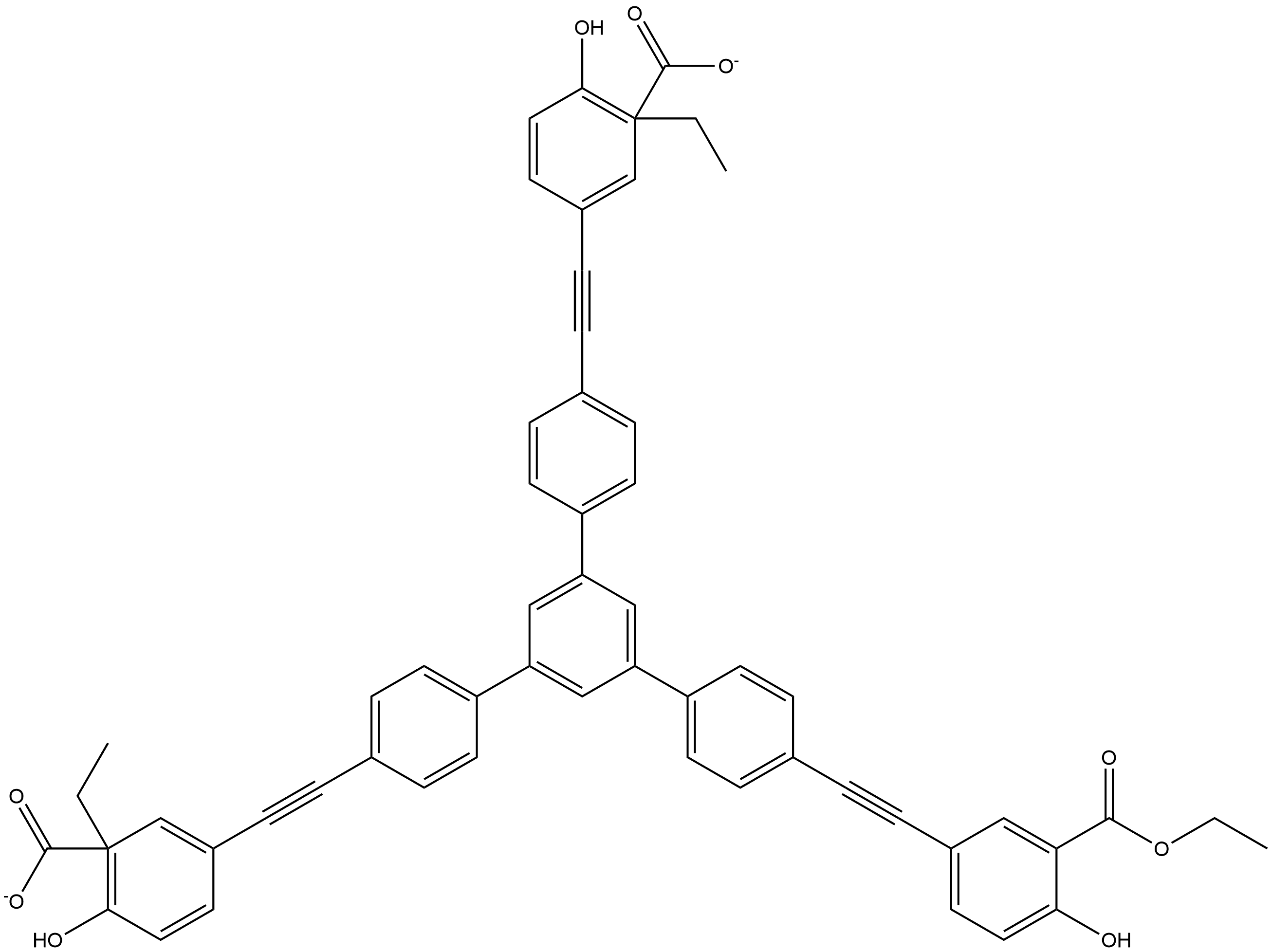 Benzoic acid, 3,3'-[[5'-[4-[2-[3-(ethoxycarbonyl)-4-hydroxyphenyl]ethynyl]phenyl][1,1':3',1''-terphenyl]-4,4''-diyl]di-2,1-ethynediyl]bis[6-hydroxy-, 1,1'-dieth Structure