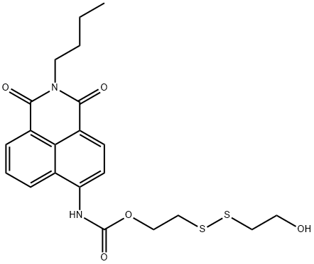 Carbamic acid, N-(2-butyl-2,3-dihydro-1,3-dioxo-1H-benz[de]isoquinolin-6-yl)-, 2-[(2-hydroxyethyl)dithio]ethyl ester Structure