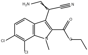 1H-Indole-2-carboxylic acid, 3-(2-amino-1-cyanoethenyl)-6,7-dichloro-1-methyl-, ethyl ester Structure