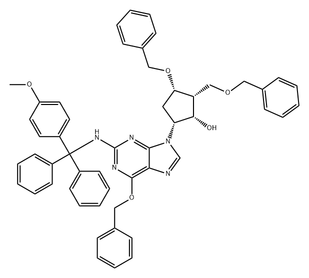 Cyclopentanol, 5-[2-[[(4-methoxyphenyl)diphenylmethyl]amino]-6-(phenylmethoxy)-9H-purin-9-yl]-3-(phenylmethoxy)-2-[(phenylmethoxy)methyl]-, (1S,2R,3S,5R)- Structure