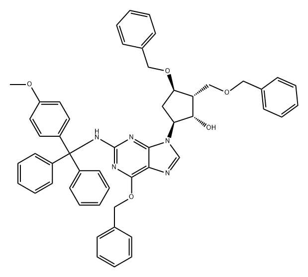 Cyclopentanol, 5-[2-[[(4-methoxyphenyl)diphenylmethyl]amino]-6-(phenylmethoxy)-9H-purin-9-yl]-3-(phenylmethoxy)-2-[(phenylmethoxy)methyl]-, (1S,2R,3R,5S)- Structure