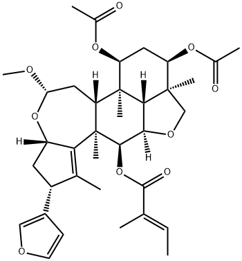 2-Butenoic acid, 2-methyl-, (2R,3aS,5S,6aR,6bR,7S,9R,9aR,11aR,11bR,12S,12aR)-7,9-bis(acetyloxy)-2-(3-furanyl)-3,3a,6,6a,6b,7,8,9,9a,10,11a,11b,12,12a-tetradecahydro-5-methoxy-1,6b,9a,12a-tetramethyl-2H,5H-cyclopent[a]isobenzofuro[7,1-gh][3]benzoxepin-12-yl ester, (2E)- Structure